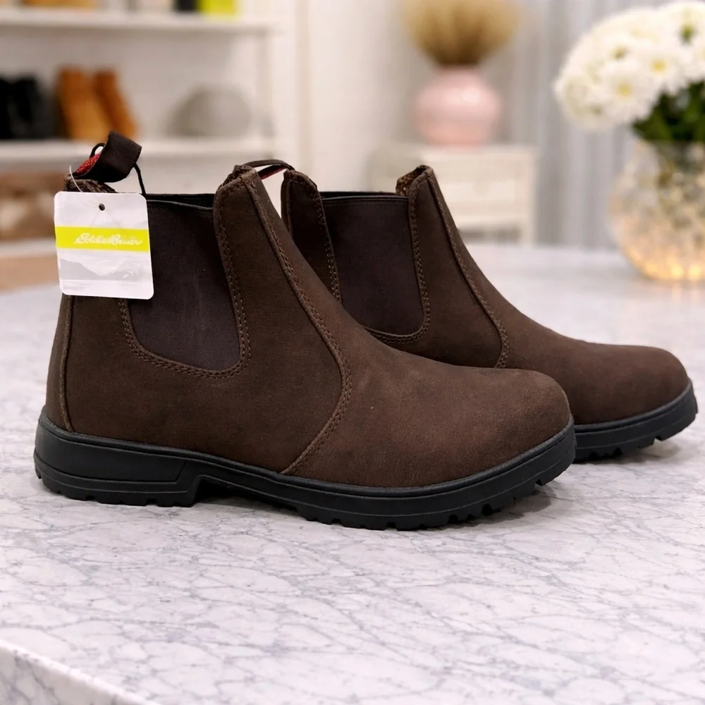 Eddie Bauer Men’s Brown Chelsea Boots Pull On Lug Sole NWT Size 11